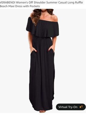 Women's Black Off-Shoulder Ruffle Maxi Dress